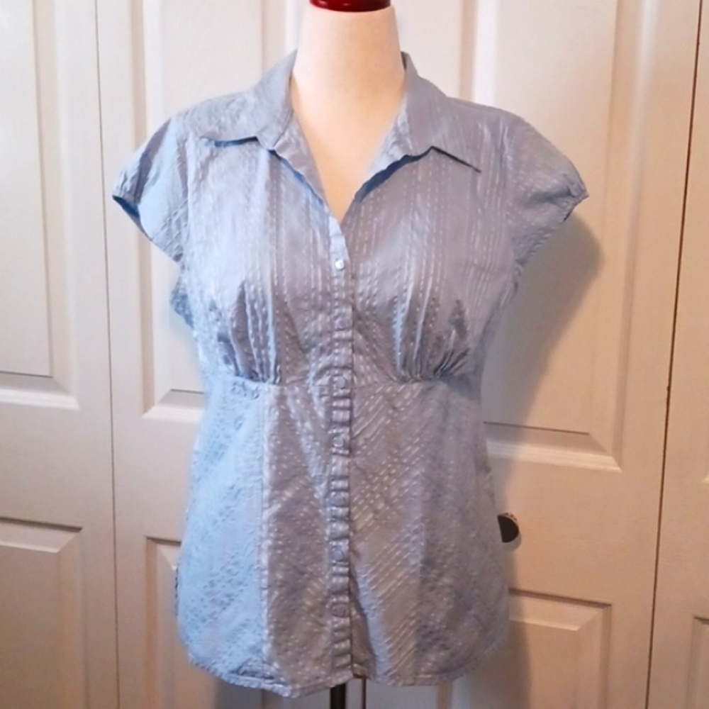 Vintage, L, Fashion Bug, Empire Waist, Button-up Shirt with Metallic Striping